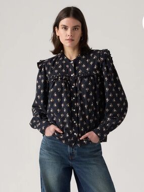 LEVI'S® WOMEN'S GIANNA LONG-SLEEVE BLOUSE - Navy color with flowers